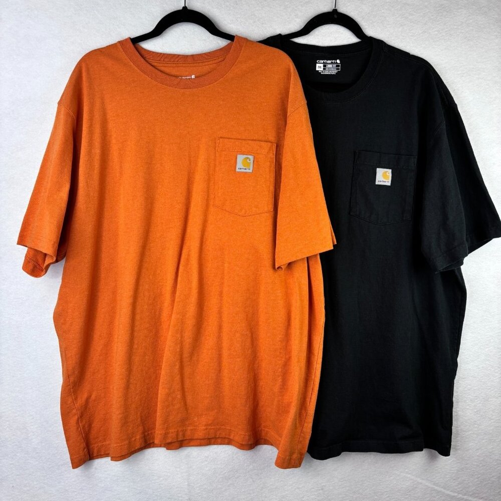 Carhartt K87-M Loose Fit 2XL Pocket T Shirt Lot Of 2 Black Orange Short Sleeve